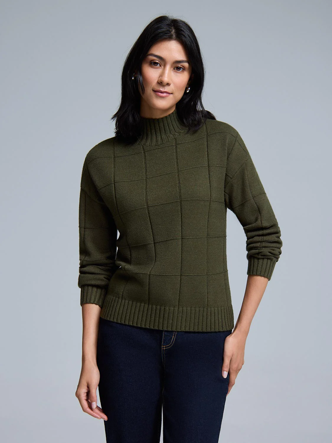 Square Pattern Mock Neck Sweater - Image 10