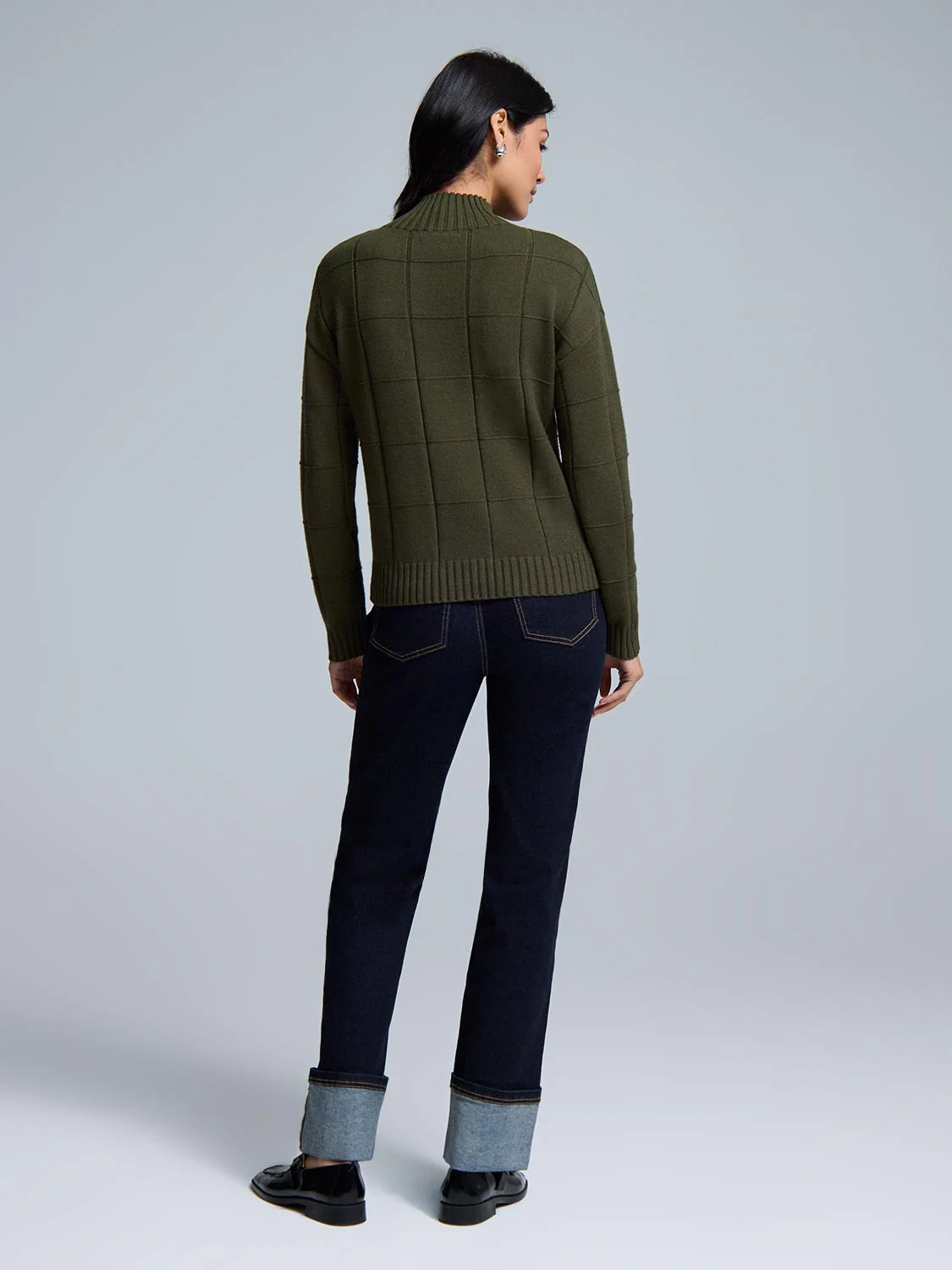 Square Pattern Mock Neck Sweater - Image 11