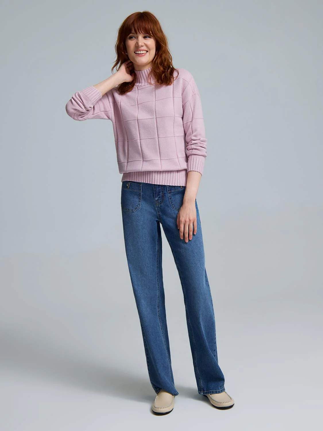 Square Pattern Mock Neck Sweater - Image 3