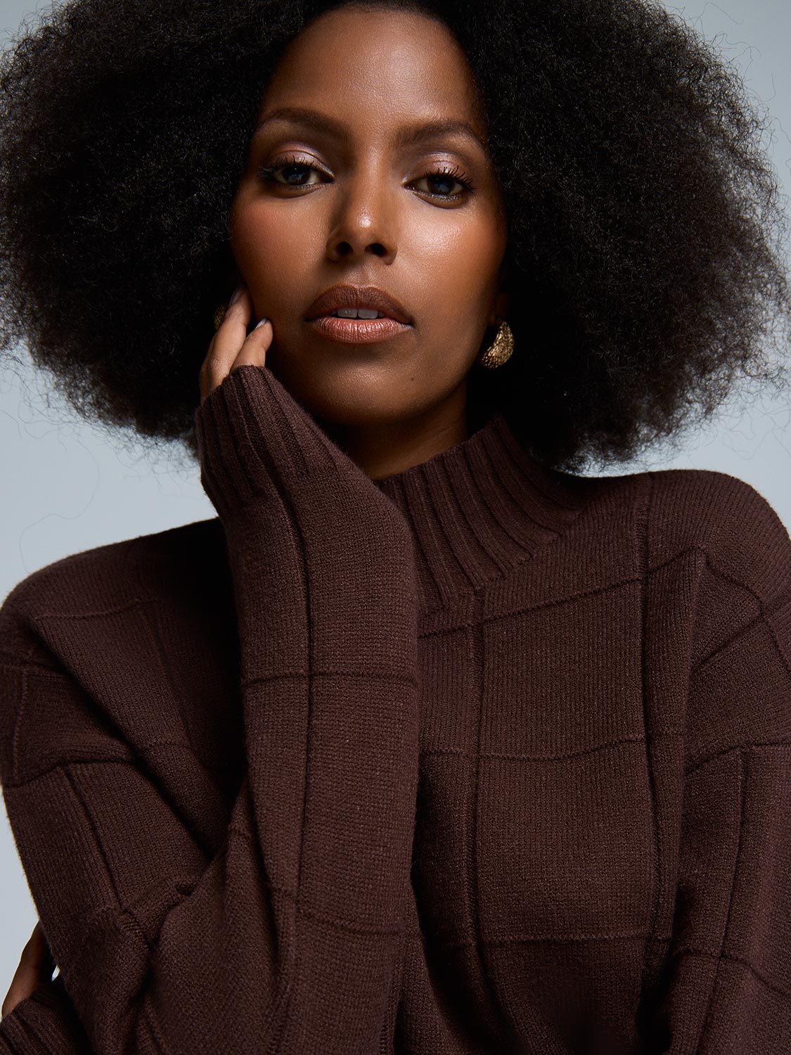 Square Pattern Mock Neck Sweater - Image 5