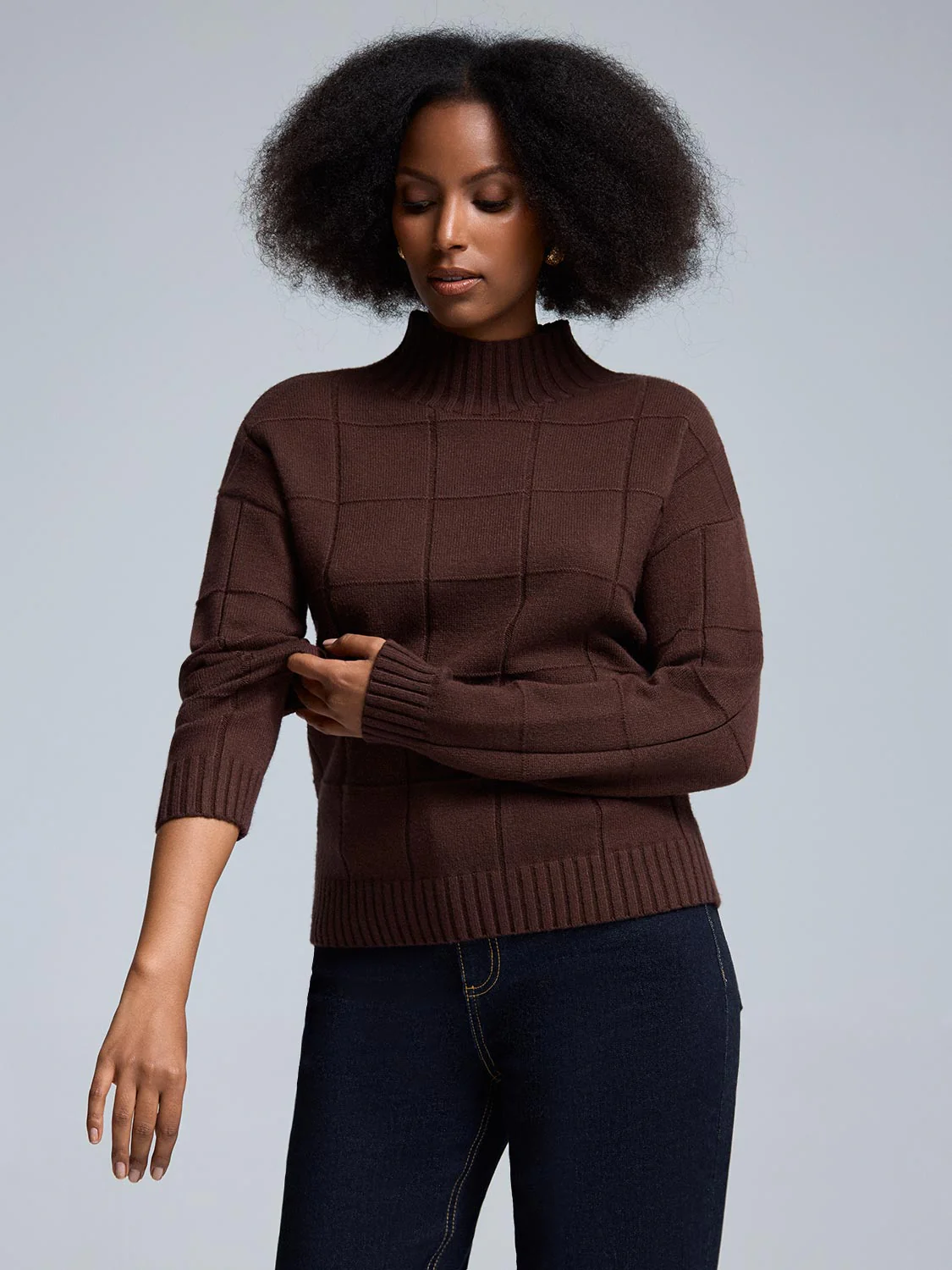 Square Pattern Mock Neck Sweater - Image 6