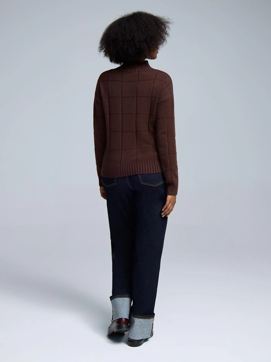 Square Pattern Mock Neck Sweater - Image 7