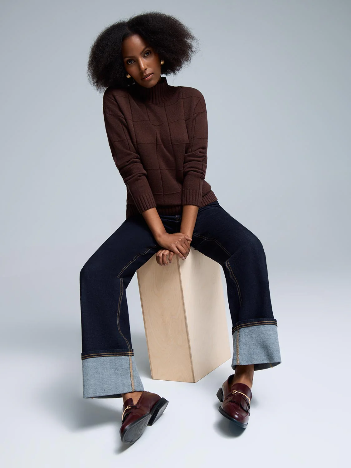 Square Pattern Mock Neck Sweater - Image 8