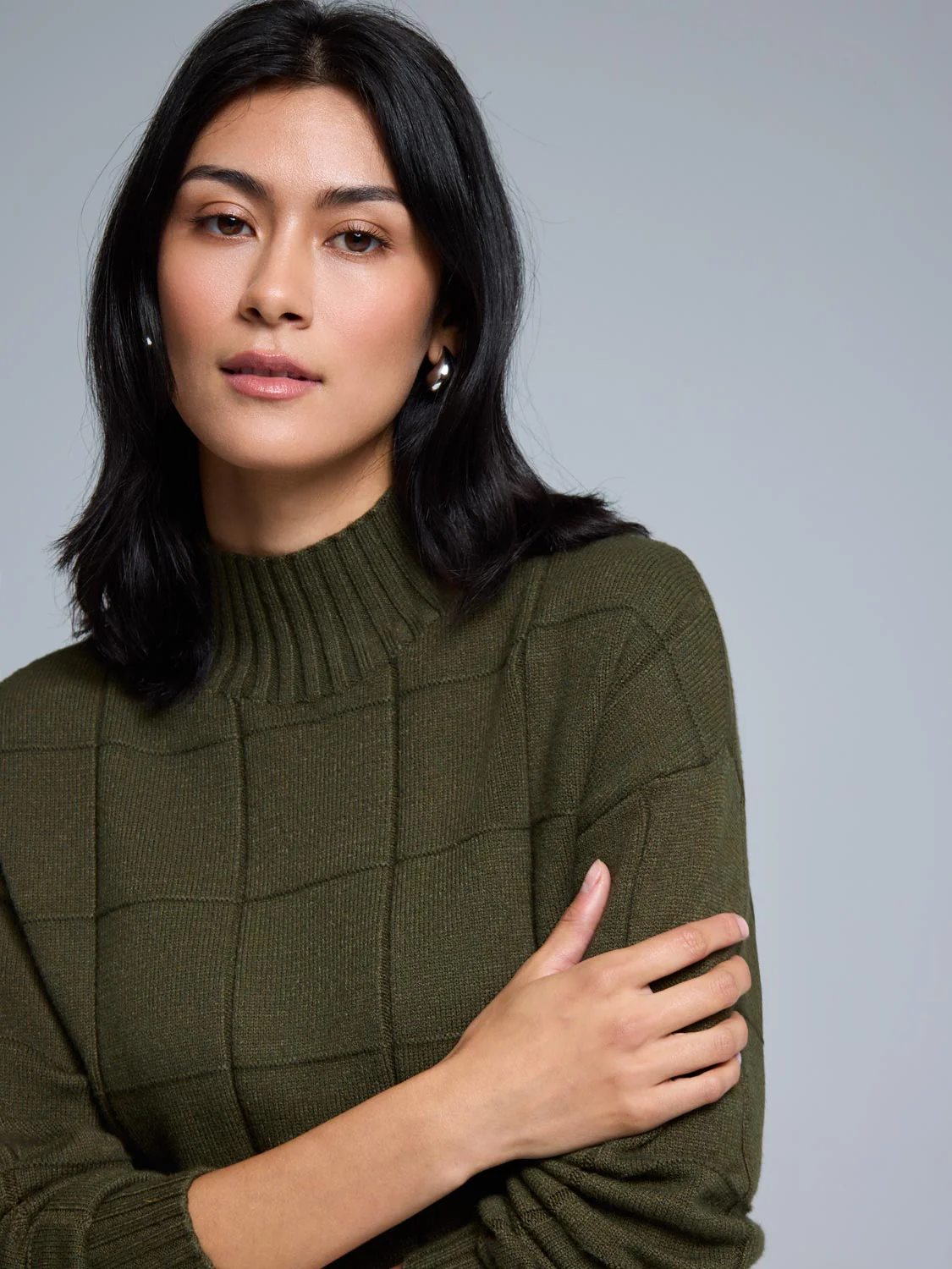 Square Pattern Mock Neck Sweater - Image 9