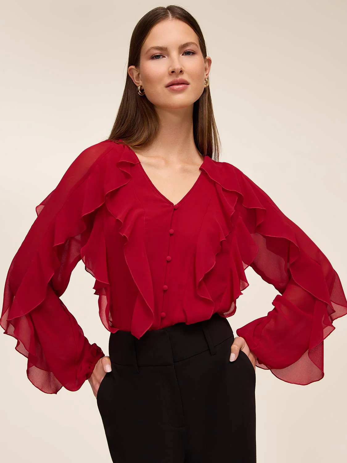 V-Neck Ruffle Blouse - Image 2