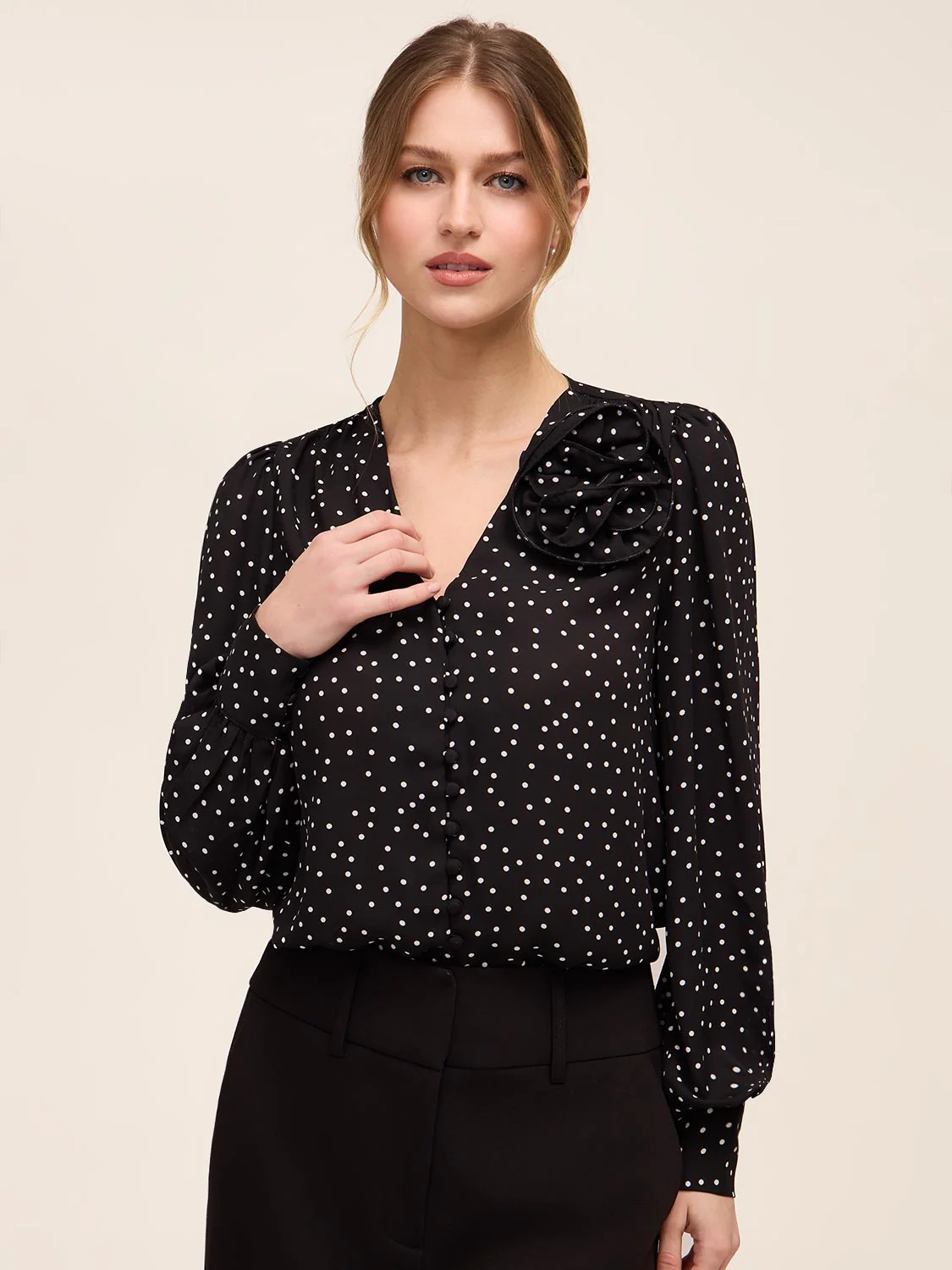 Polka-Dot Blouse With Rosette - Image 2