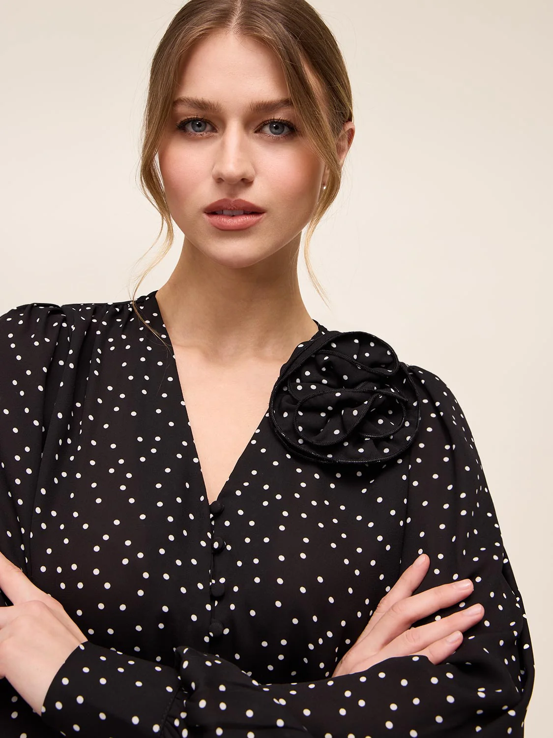 Polka-Dot Blouse With Rosette - Image 3