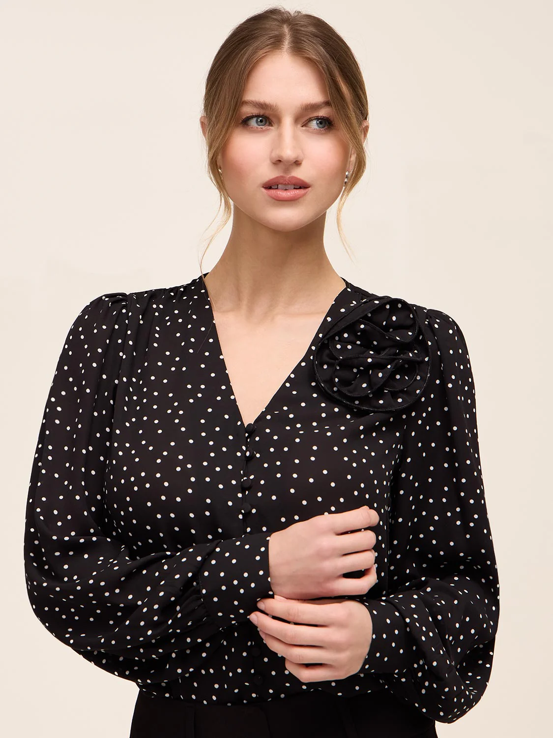Polka-Dot Blouse With Rosette - Image 4