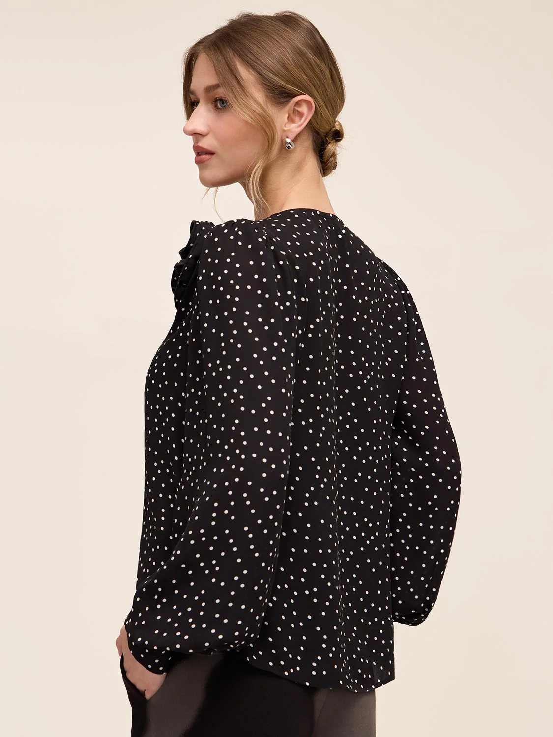 Polka-Dot Blouse With Rosette - Image 6