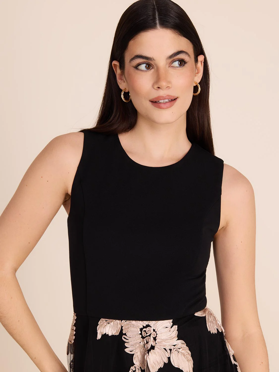 Midi Fit & Flare Dress With Floral Mesh Skirt - Image 4
