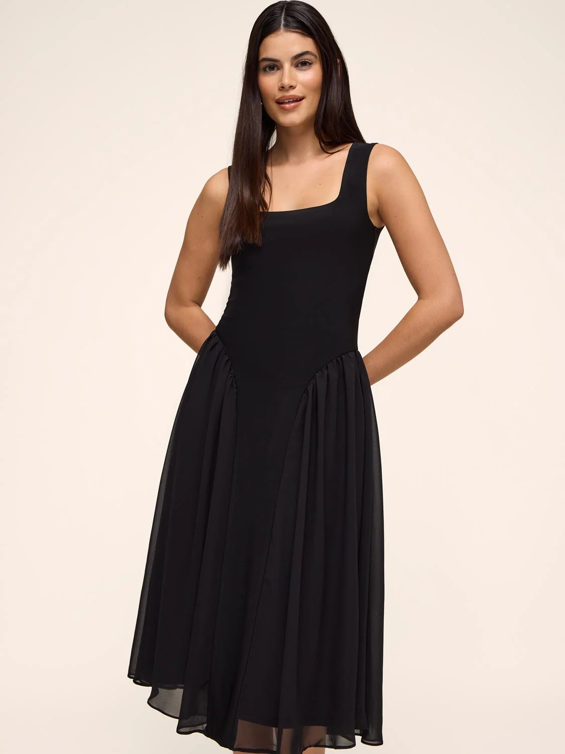 Drop Waist Dress With Chiffon Skirt - Image 3