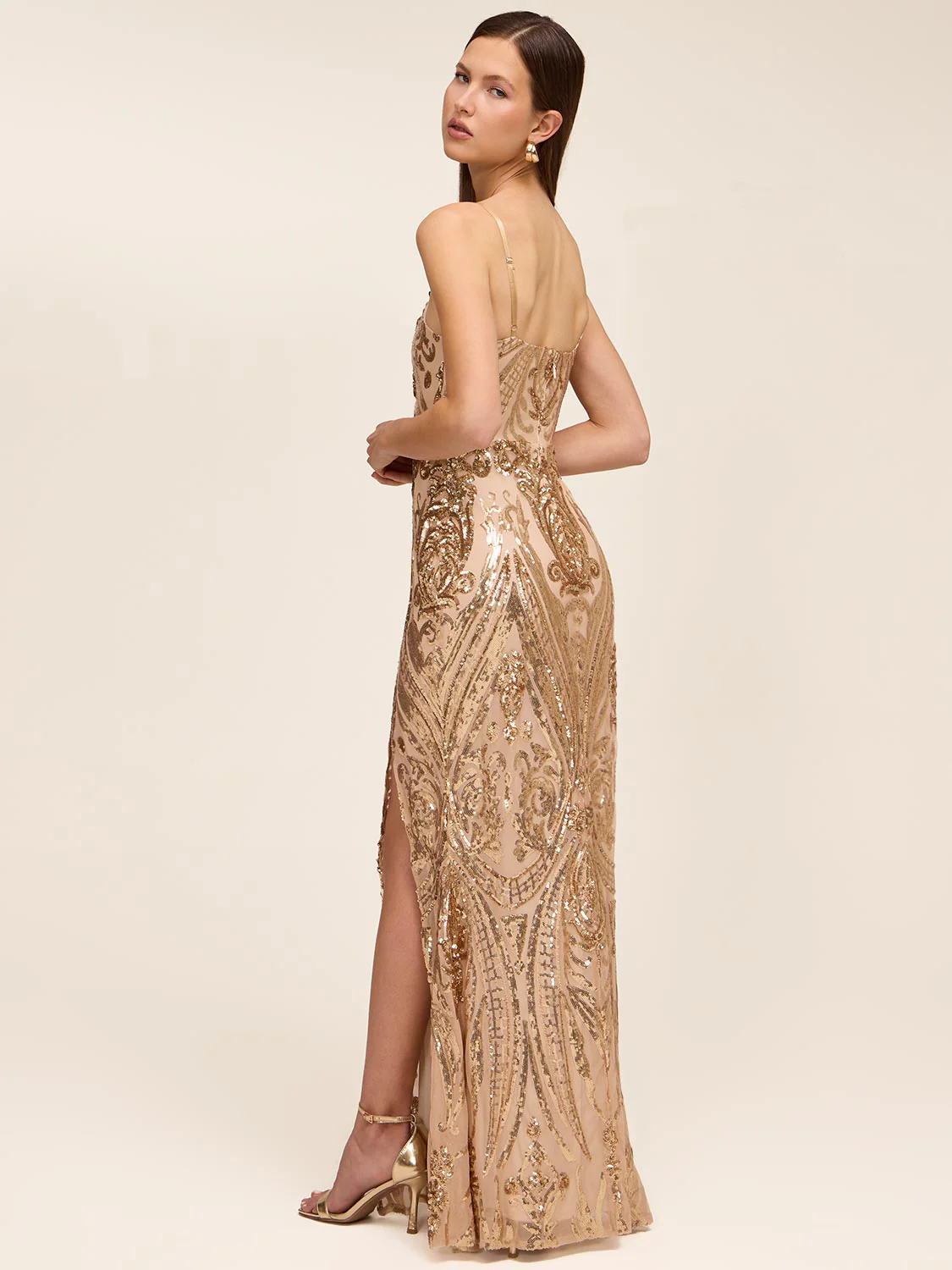 Patterned Sequin Evening Gown - Image 3