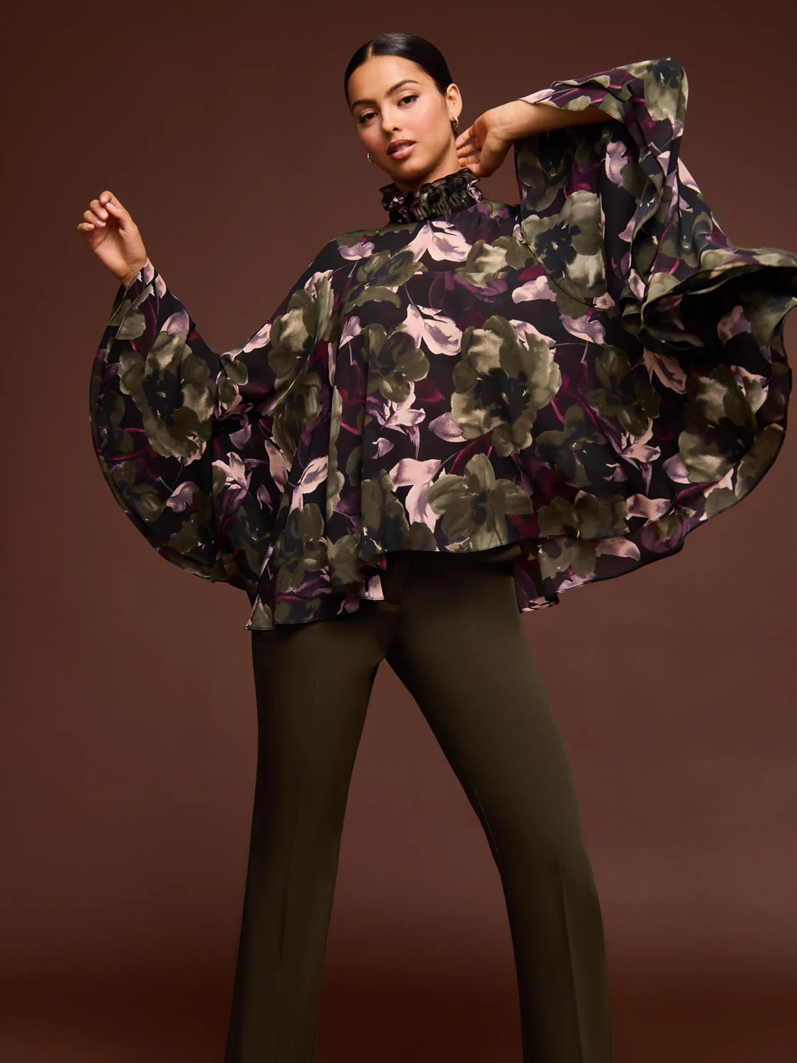 Printed Chiffon Poncho Blouse
