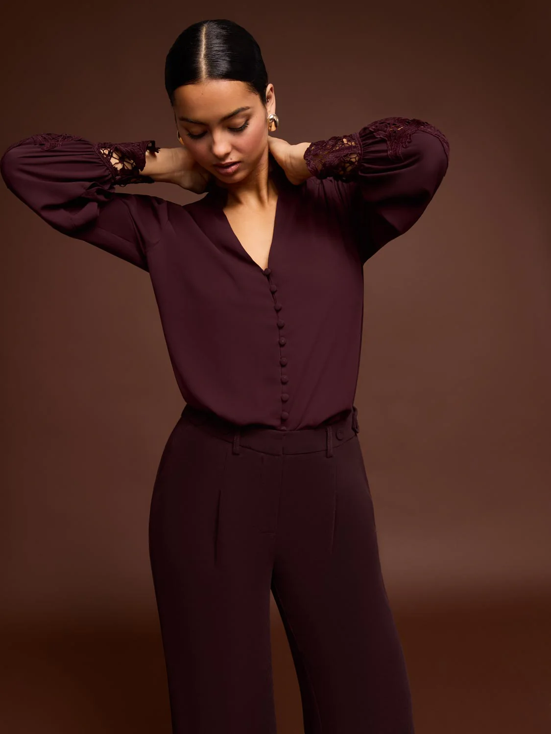 Button-Up Blouse With Crochet Lace Sleeve - Image 5