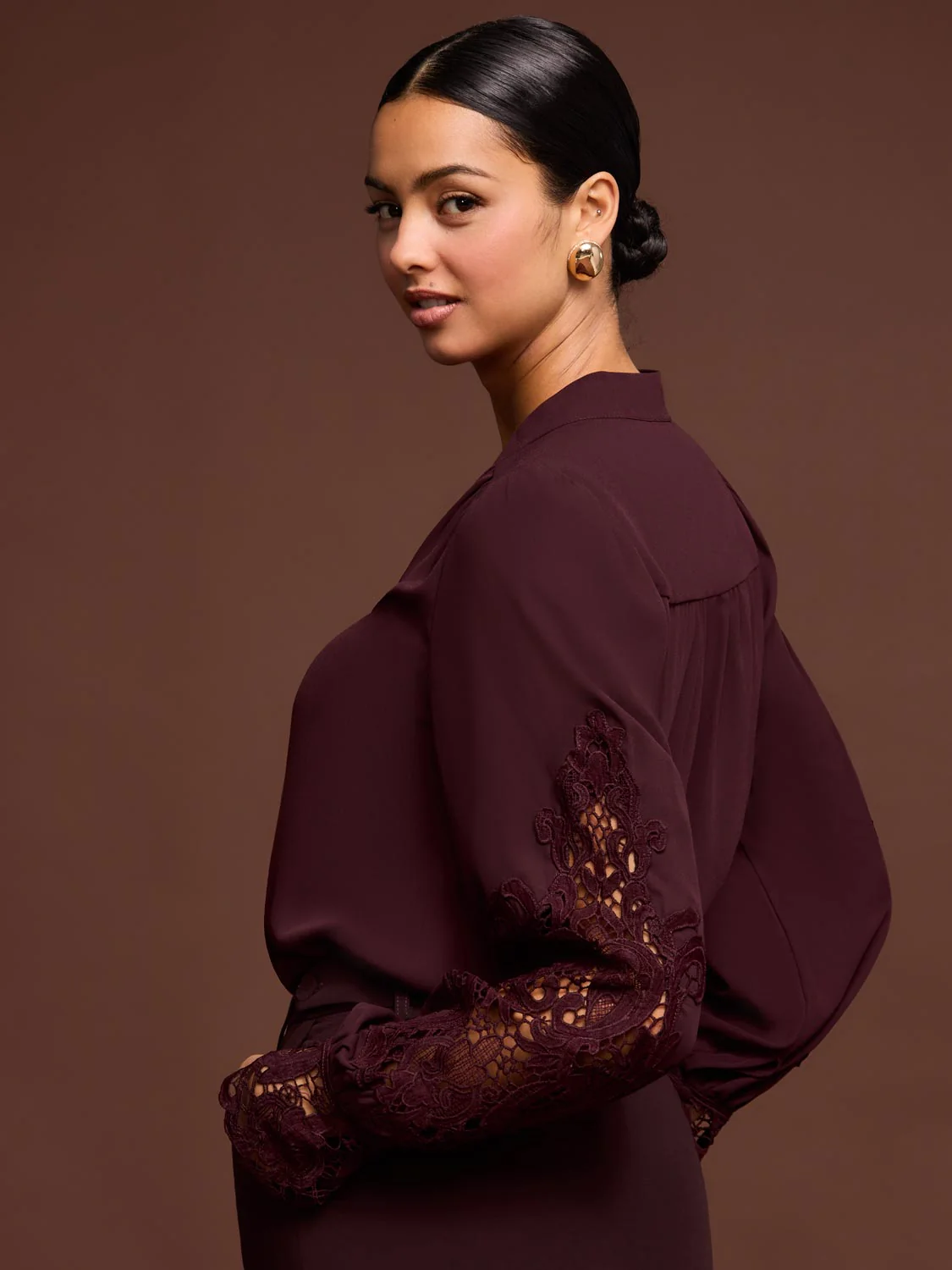 Button-Up Blouse With Crochet Lace Sleeve - Image 6
