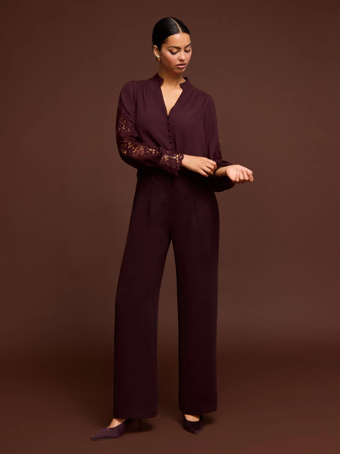 Button-Up Blouse With Crochet Lace Sleeve - Image 8