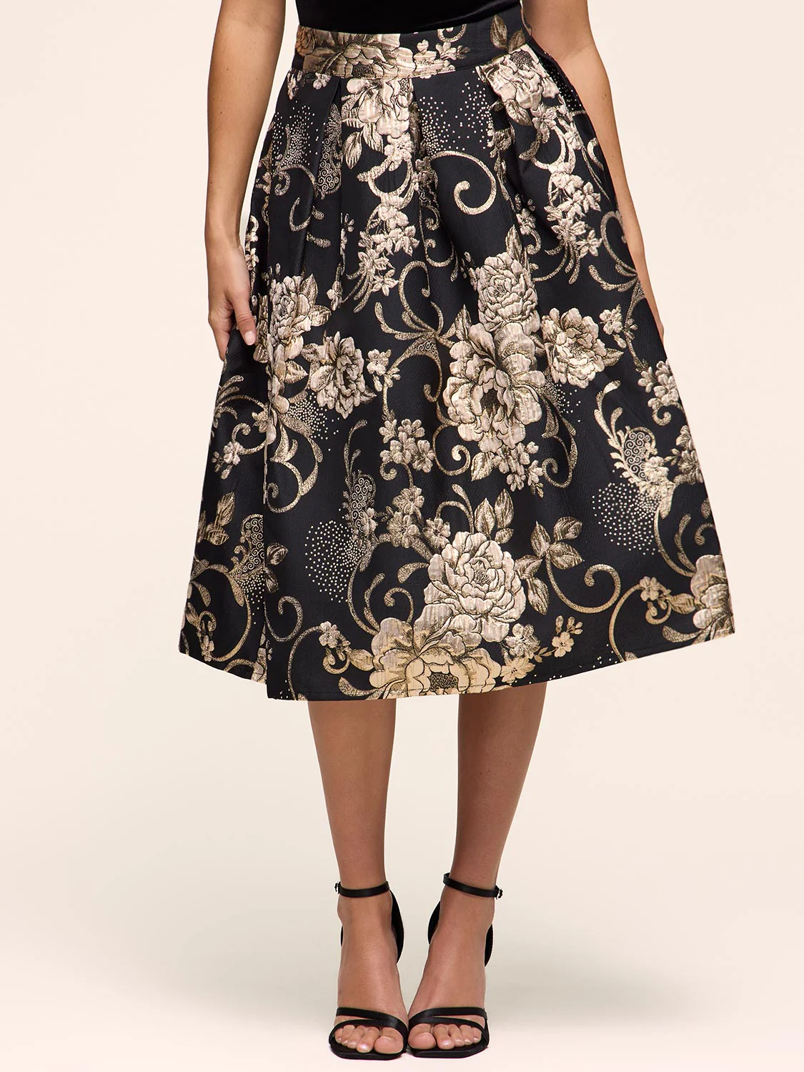 Jacquard Floral Pleated Midi Skirt - Image 3