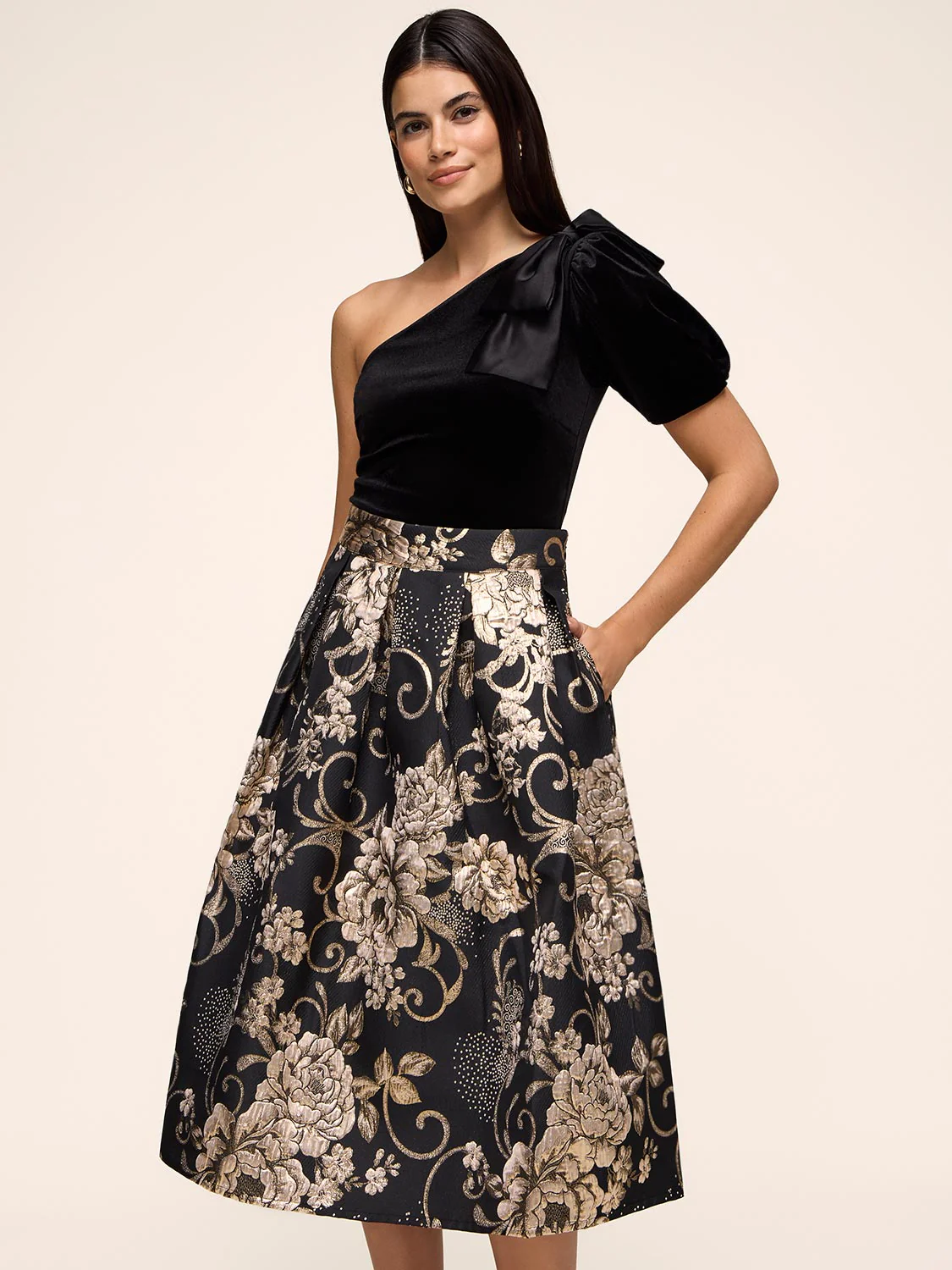 Jacquard Floral Pleated Midi Skirt - Image 4