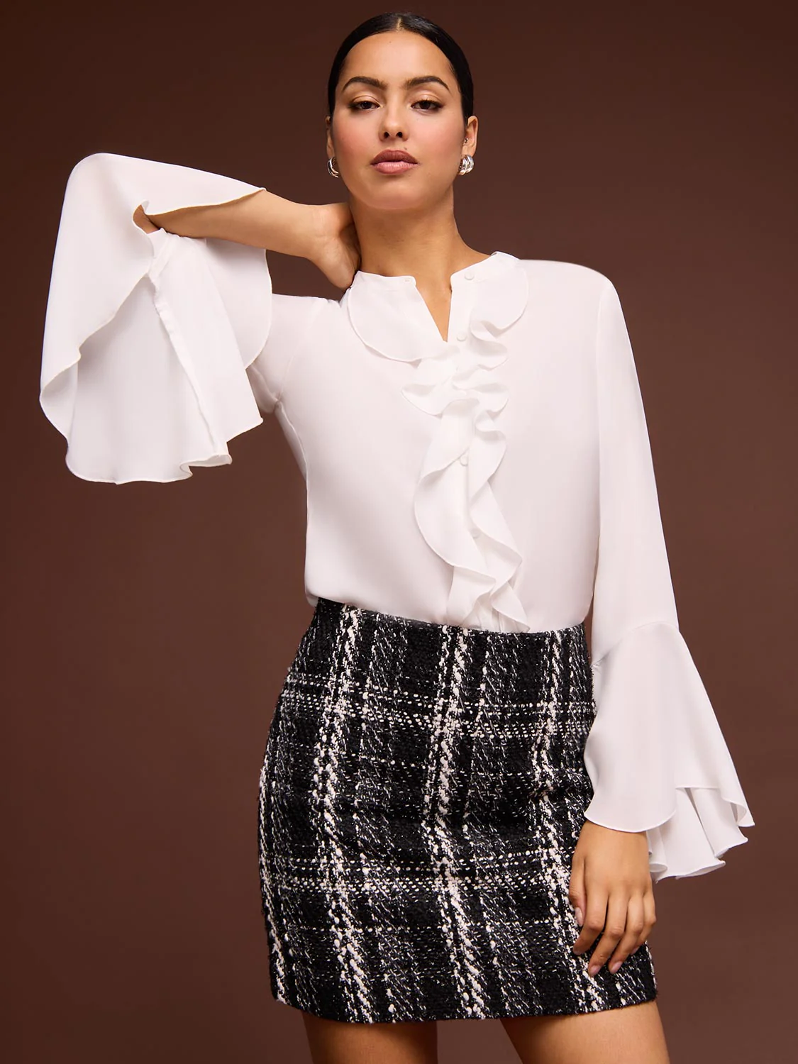 Bouclé Plaid Mini A-Line Skirt - Image 3