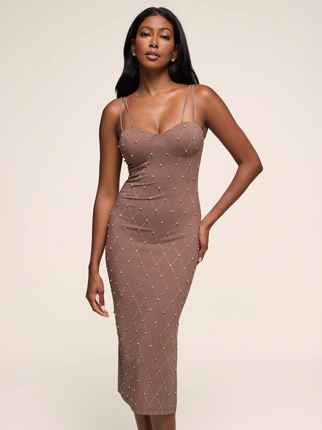 Stone-Embellished Bustier Midi Dress - Image 2