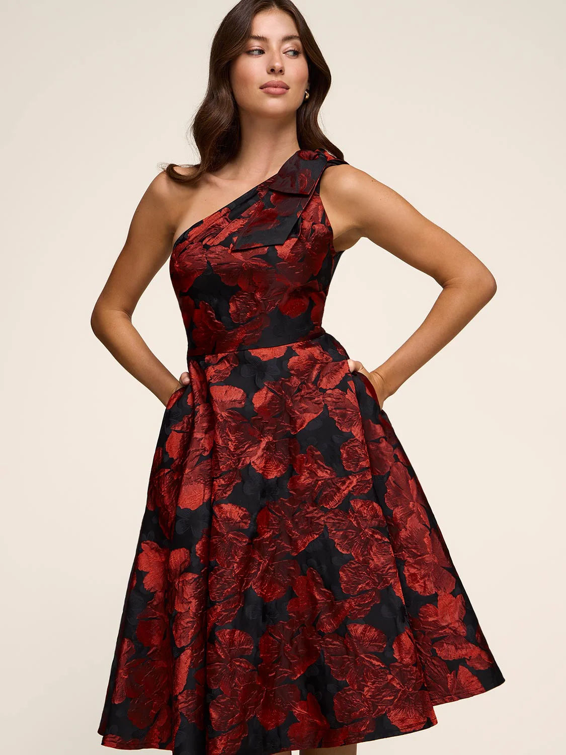 One-Shoulder Fit & Flare Floral Dress - Image 2