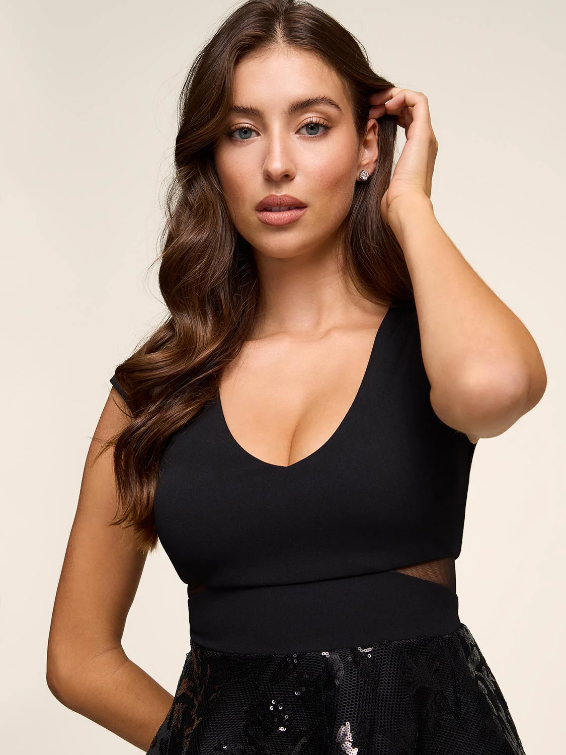 Mesh & Sequin Fit & Flare Dress - Image 4