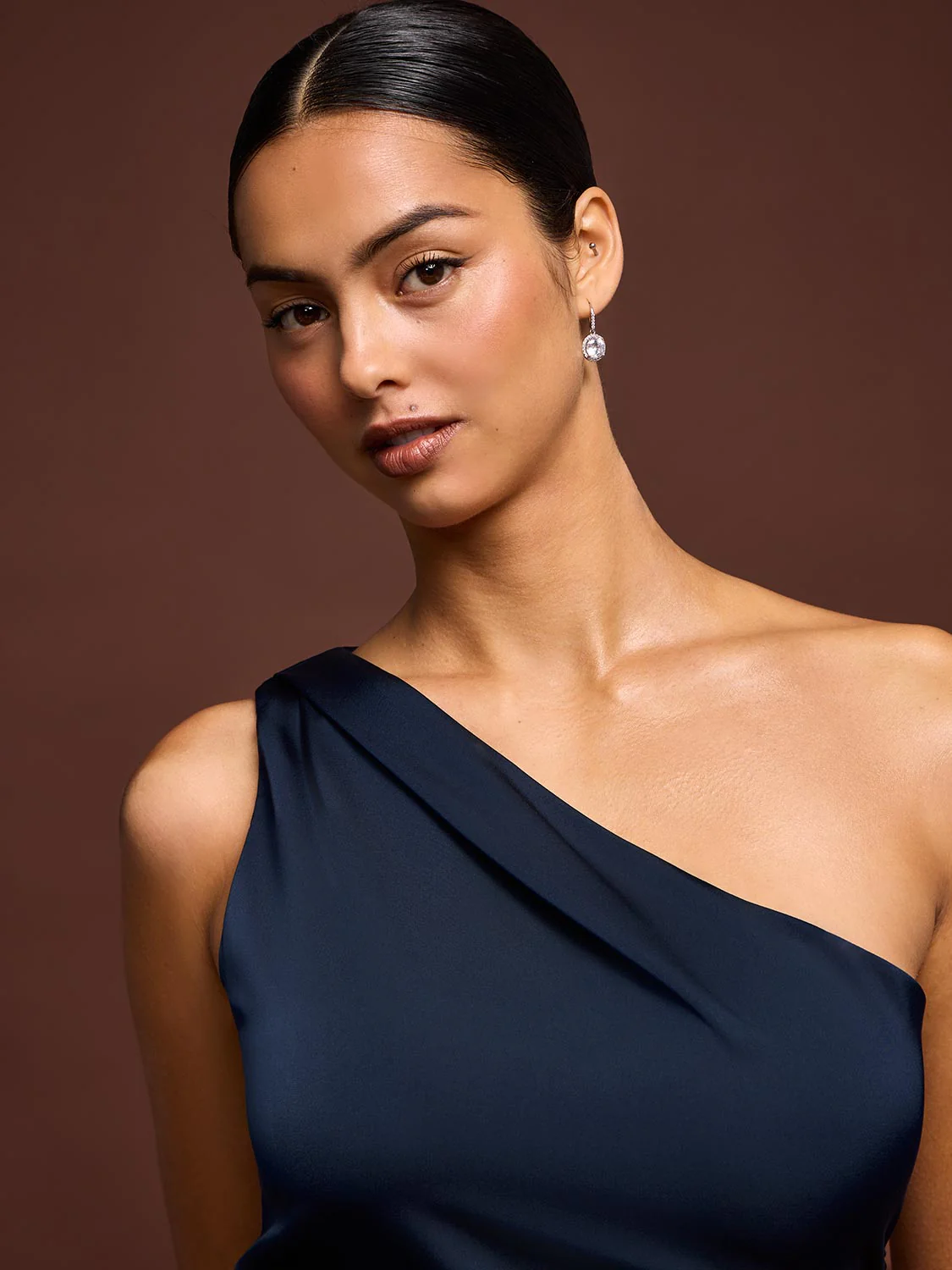 One-Shoulder Satin Midi Dress - Image 3
