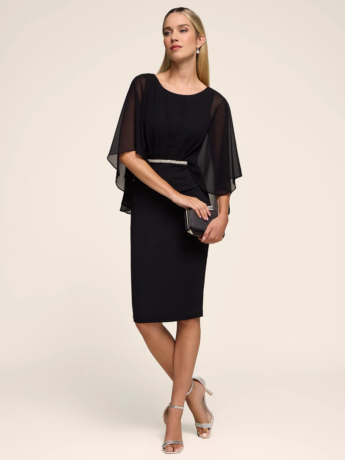 Sheath Dress With Chiffon Overlay - Image 5