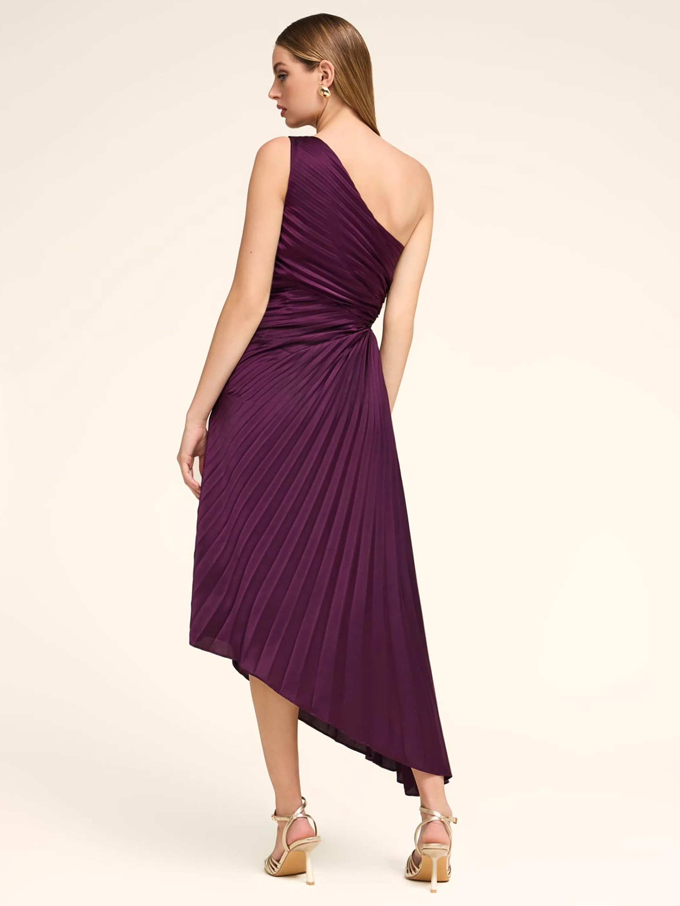 One-Shoulder Pleated Midi Dress - Image 4