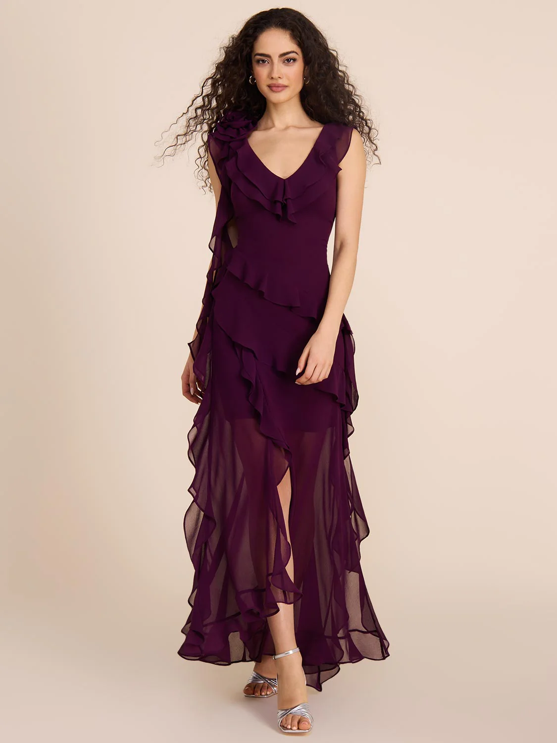 Chiffon Gown With Tiered Ruffles - Image 4