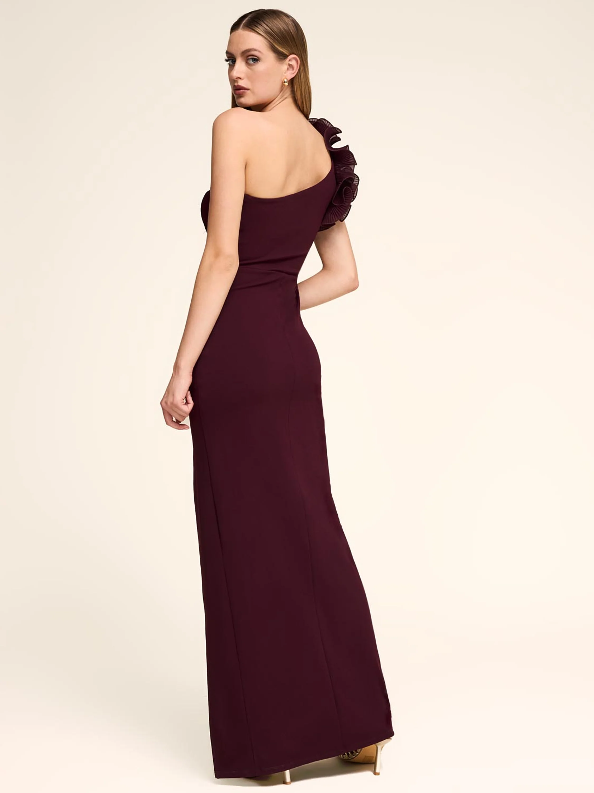 One-Shoulder Gown With Chiffon Ruffle - Image 2