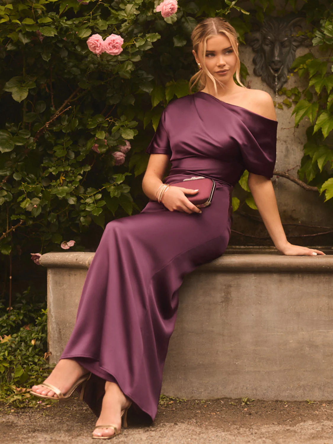 Satin Gown With Asymmetric Neckline - Image 3