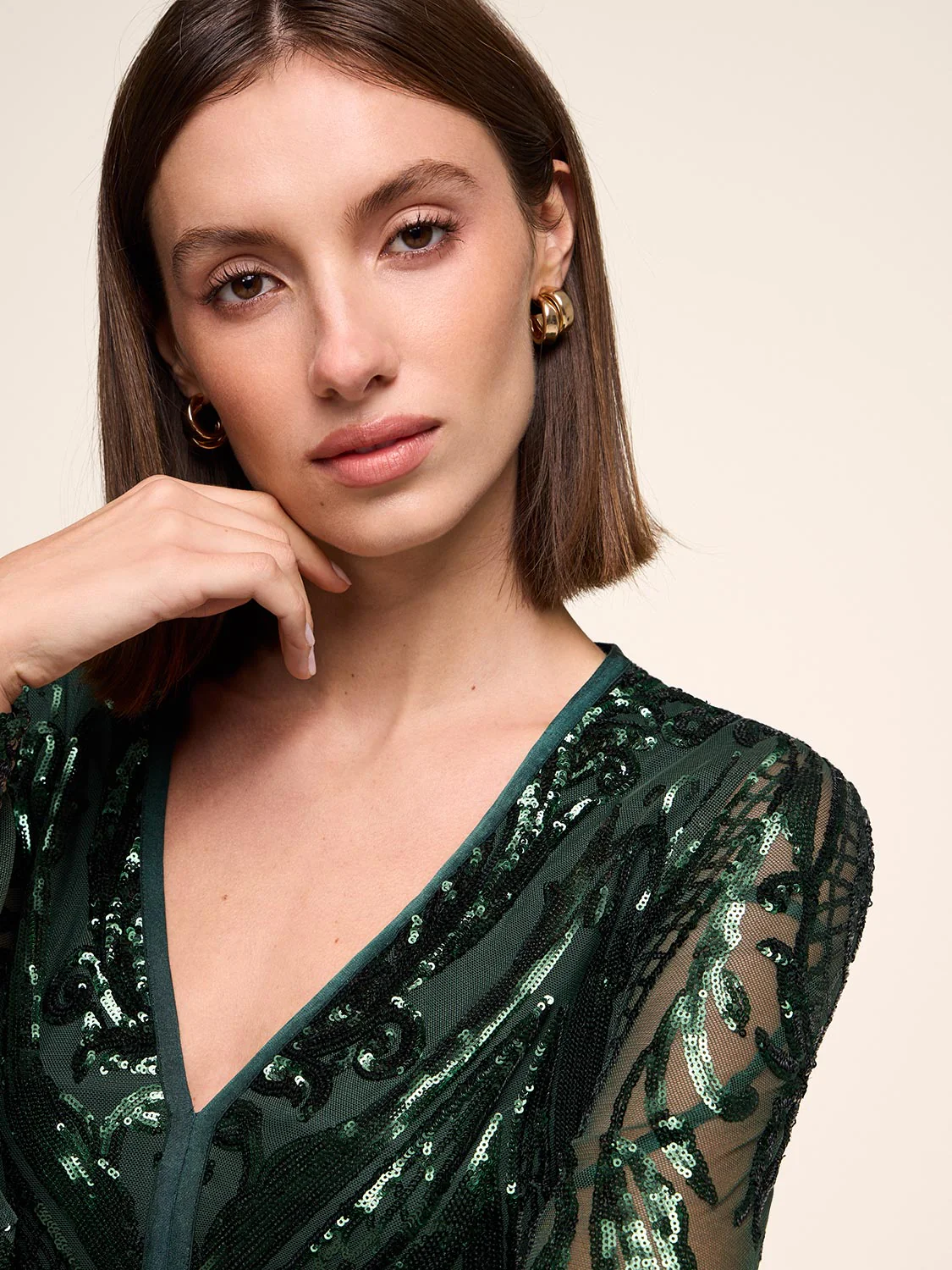 Long Sleeve Floral Sequin Gown - Image 3