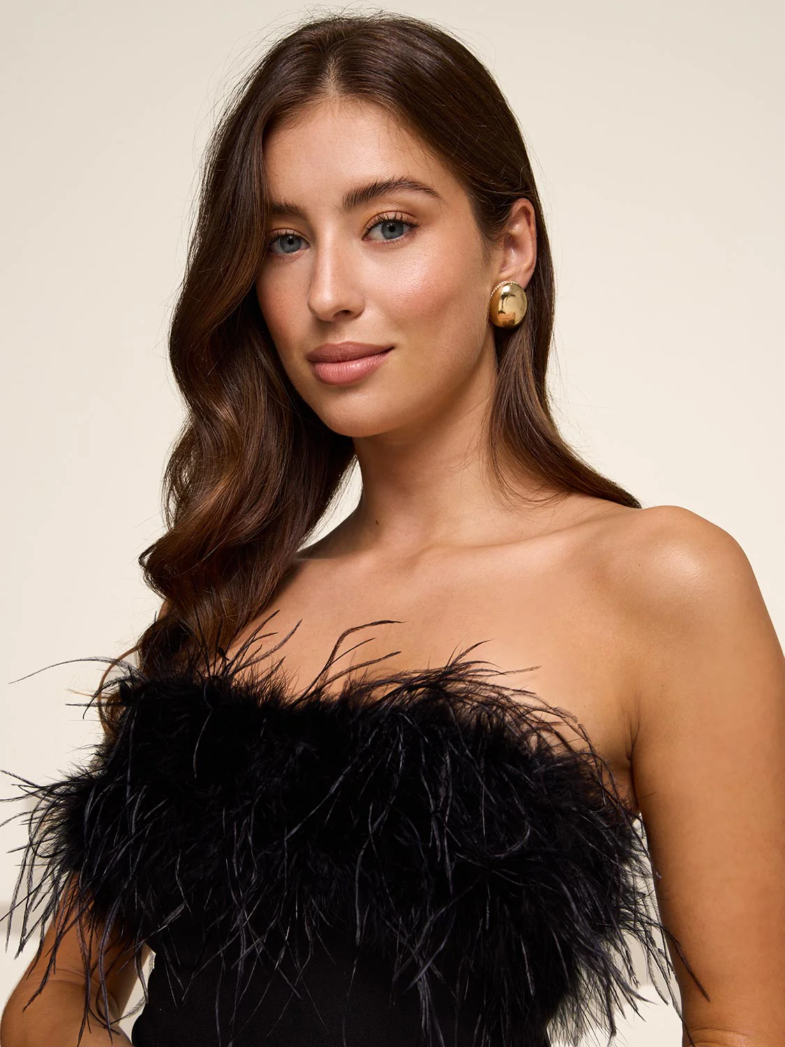 Strapless Gown With Feather Trim - Image 2