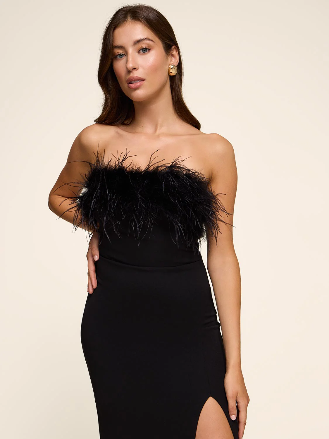 Strapless Gown With Feather Trim - Image 4