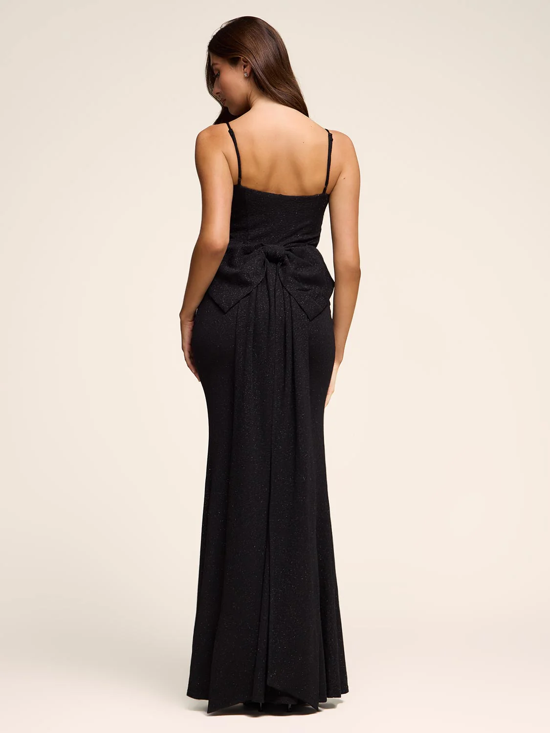 Textured Glitter Gown With Statement Bow