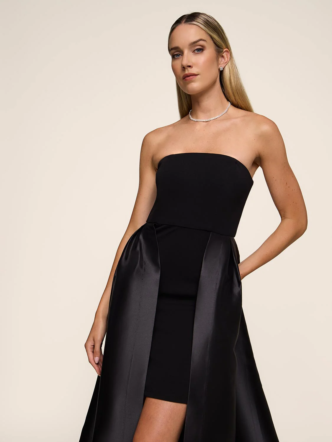 Strapless Gown With Satin Skirt Overlay - Image 4