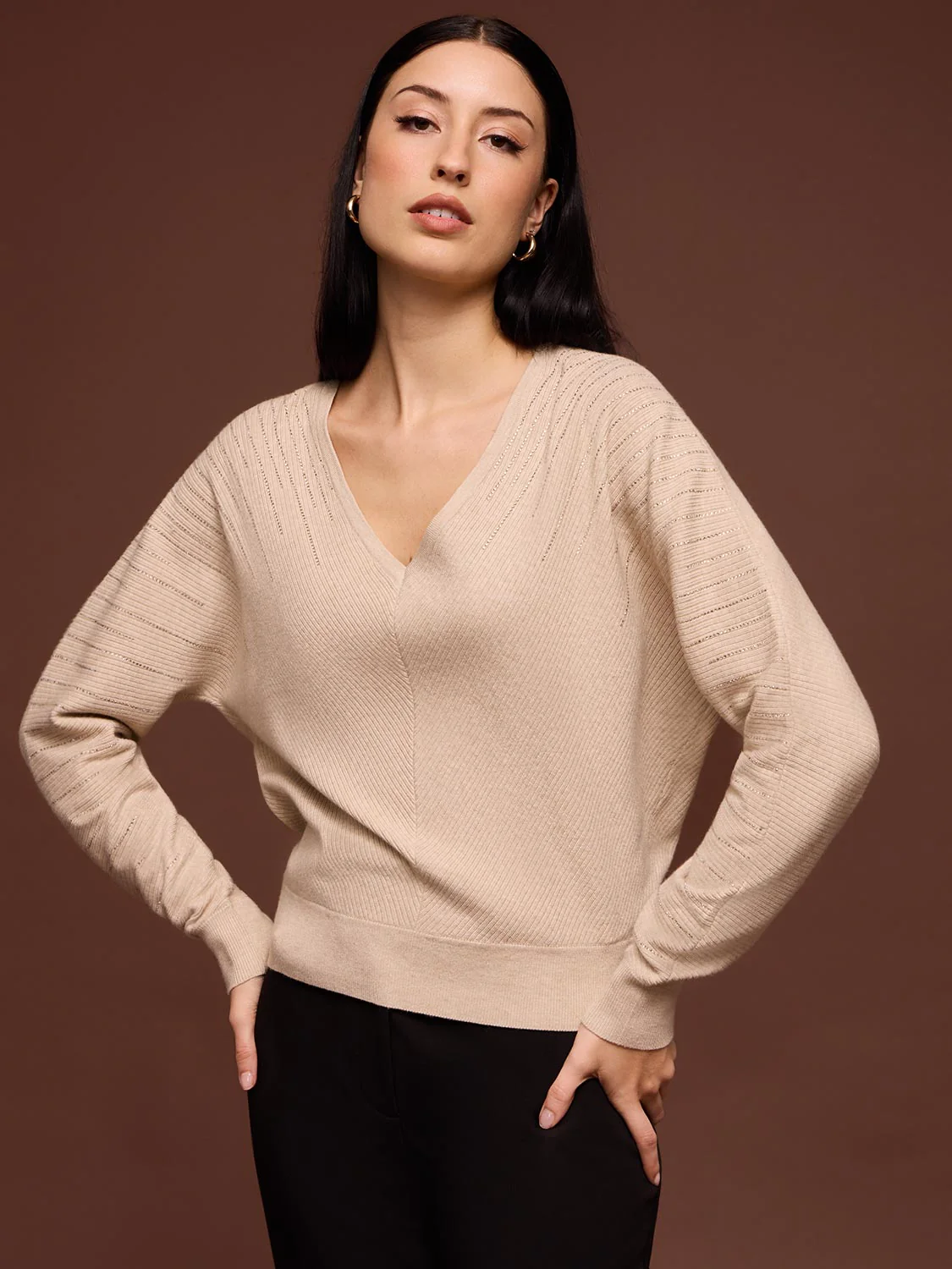 Ribbed Sweater With Cascading Rhinestones